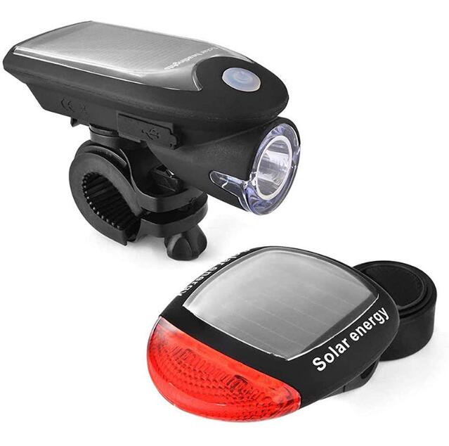 自転車 ライト LED ライト ソーラート ヘッドライト 防水 明るい USB充電 ソーラー充電  取り付け簡単