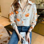 2023春の新作韓国個性的なプリント長袖シャツ女デザイン感の上着下地シャツ女