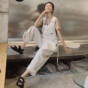 リアルショット2023年夏新作婦人服小柄デニムサロペット韓国ゆったり洋風スリムカジュアルパンツ