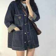 新作デニムジャケット韓国ミディアム丈レトロなフライドストリートのハンサムたっぷりジャケット