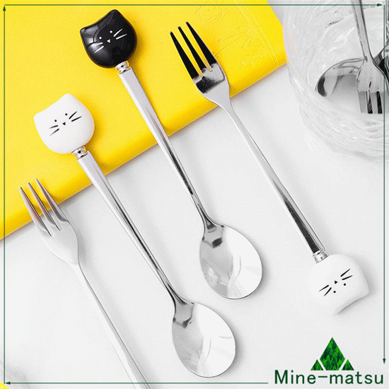 2023新作 猫 食器 フォーク コーヒースプーン ステンレス製スプーン 可愛い キッチン用品
