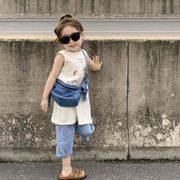 夏新作  人気   韓国風子供服  キッズ   ベビー服  トップス+パンツ  セットアップ   デニム   袖なし