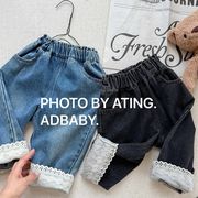 2025秋新作  韓国風子供服  キッズ服   ズボン 女の子  ロングパンツ  デニムパンツ  レース ジーンズ