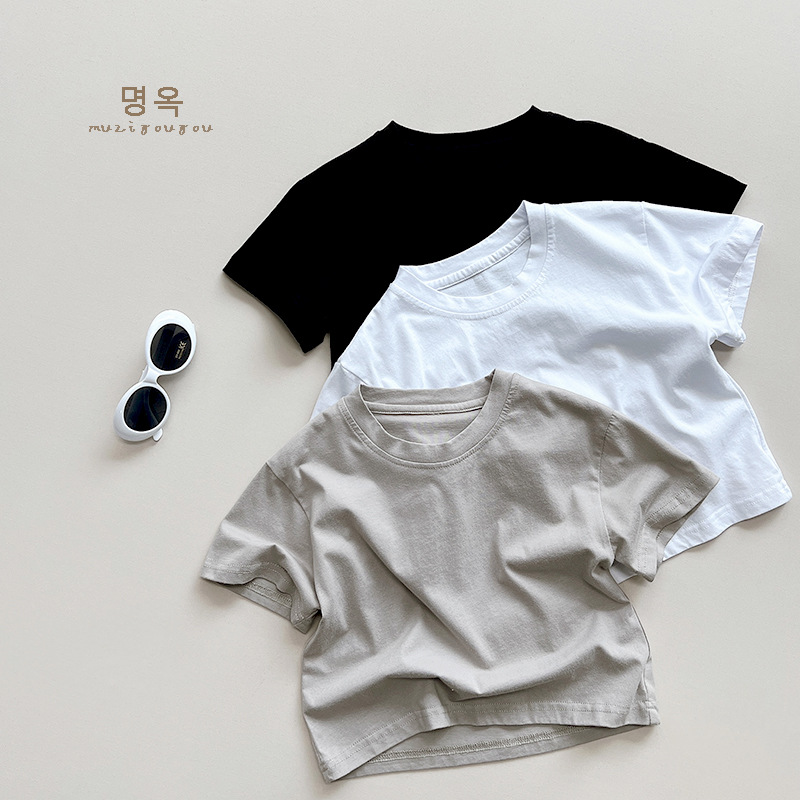 定番の白黒グレー   韓国風子供服  キッズ服   半袖  Tシャツ   トップス カジュアル  男女兼用  3色