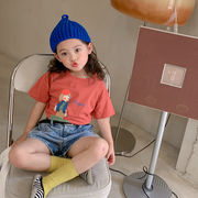 激安   2024夏  韓国風子供服     キッズ服    半袖    Tシャツ   上着   可愛い  女の子   2色