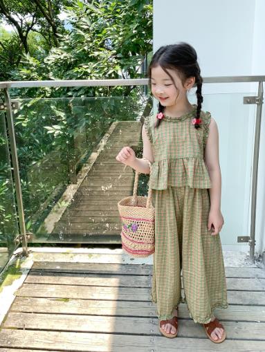 夏新作  人気   韓国風子供服  キッズ   ベビー服    トップス+パンツ   袖なし   シャツ    セットアップ
