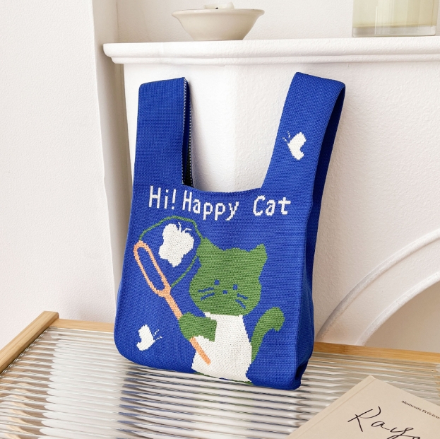 猫 2024 新作 レディース 手提げ鞄 ニット バッグ ハンドバッグ
