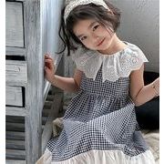 2024夏新作   韓国風子供服   キッズ服     可愛い    チェック    ワンピース