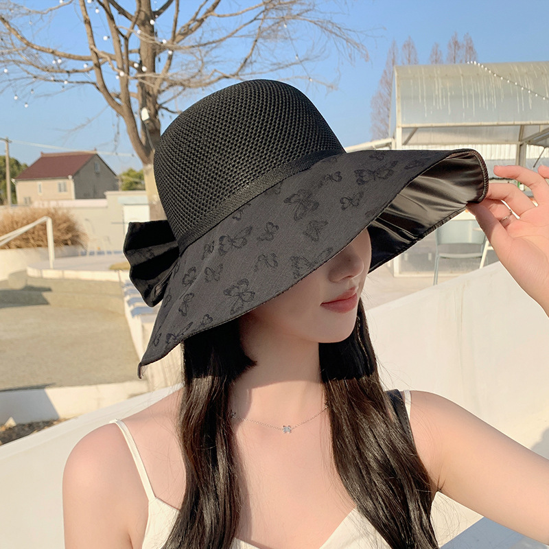 つば広バケットハット帽韓国新作キャペリン透かし彫り蝶日焼け止め夏アウトドアサンバイザー太陽帽子