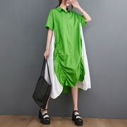 2023夏新作韓国ラージサイズ大きいサイズ カラー継ぎ手シングルバックルゆったり着やせシャツ