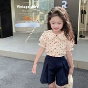 キッズシャツ　ドット柄　　バルーン袖　韓国風子供服　女の子夏物　新作