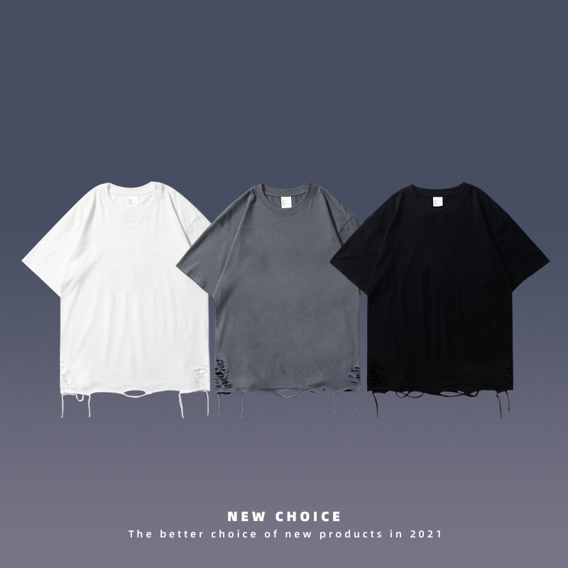 メンズ ビンテージ風 ダメージ加工 半袖 Tシャツ 男女兼用 ストリート系 トップス 春夏★全3色
