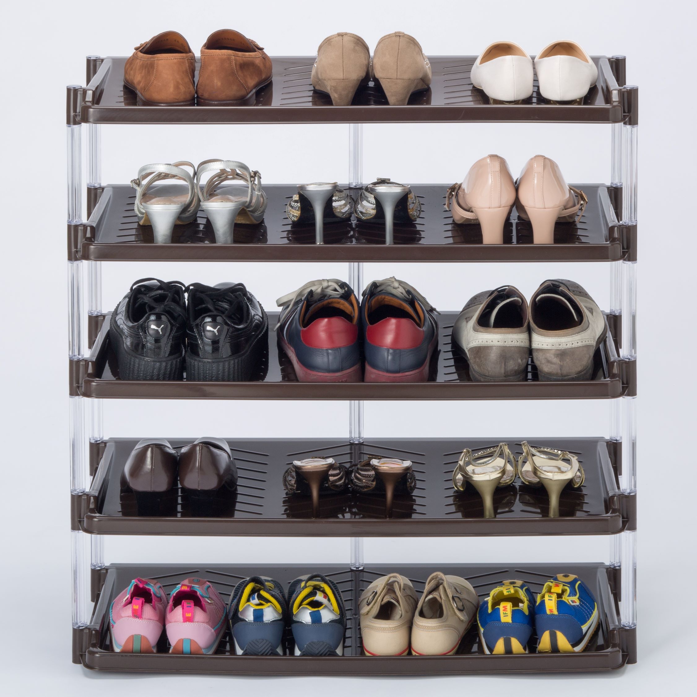 【日本製玄関収納靴を15足収納】1段あたり靴を3足収納クリスタルシューズラックトリプル5段（選べる3色）