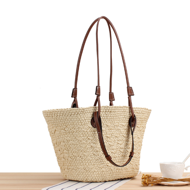 大容量ワンショルダー手提げ両用編みバッグ欧米のおしゃれな草編みバッグ夏のビーチバッグ