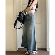 気持ちいい布地  スリム デニムハーフ 大振り ロングスカート ギャザリング 快適である ハイウエスト