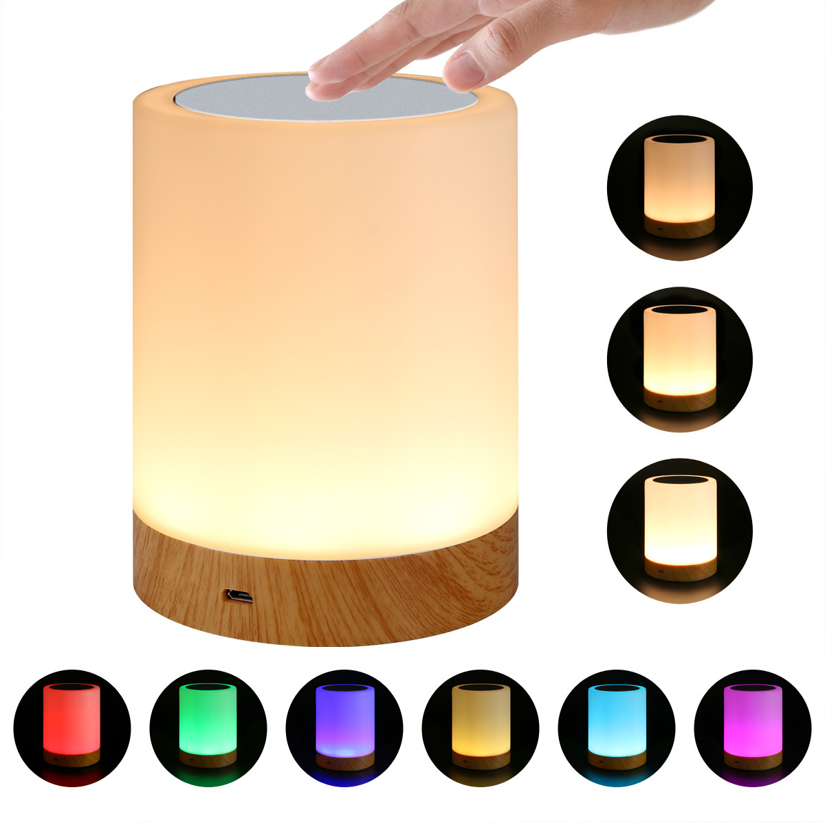 LEDナイトライト テーブルランプ usb充電 3段階調光 6色変換 タッチ式 授乳ライト 木目調