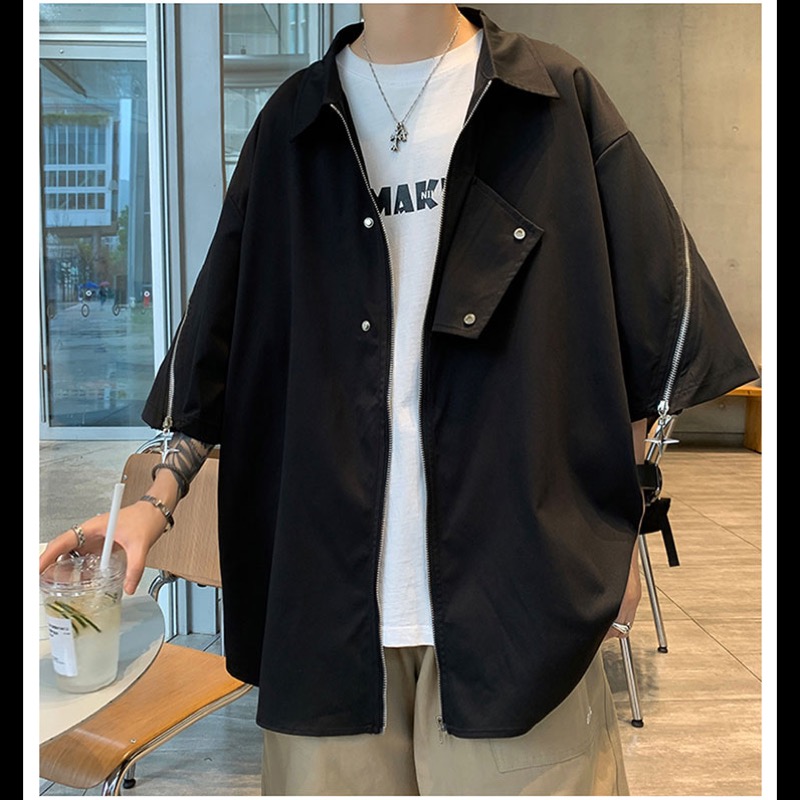 新作 メンズ カジュアル半袖Tシャツジャケット ジップアップ ジップアップシャツ 半袖 メンズ ジップシャツ アロハシャツ 花