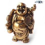 【風水 開運 インテリア】樹脂製 金布袋 (団扇) ハッピーブッダ happy buddha statue