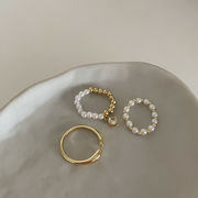 パール指輪　リング　デザイン　アクセサリー　INS　韓国ファッション　オシャレ　 3点セット
