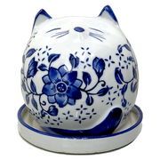 陶器 植木鉢 皿付 猫