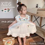 2023新作  韓国子供服 子供 キッズ 女の子 かわいい ドレス ワンピース 花柄 ホワイト 夏 服 刺繍
