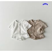 韓国子供服　男女兼用　上下セット　カーディガン　半袖　ショットパンツ　ニット生地　2色展開　80#-130#