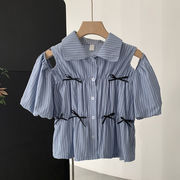 レディース・縞模様・半袖シャツ・トップス・ファッション・夏新作