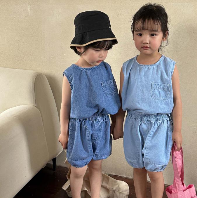 韓国風子供服  セットアップ ベビー服  キッズ トップス+ショートパンツ  ノースリーブ2色