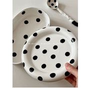 最終プライス 大人気 波点 セラミック皿 ギャザリング 円形 果物皿 楕円甘い皿