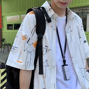 ユニセックス　メンズ　韓国風　半袖シャツ　シンプル　プリント　カジュアル　大きいサイズ　ストリート系