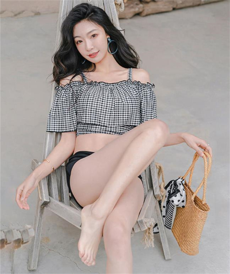 圧倒的な真実好評 韓国ファッション 2点セット 夏 お出かけ チェック柄 ユニークなデザイン 水着