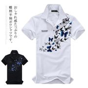 【送料無料】シャツ メンズ カジュアルシャツ 半袖 ポロシャツ 蝶柄 トップス クラシック