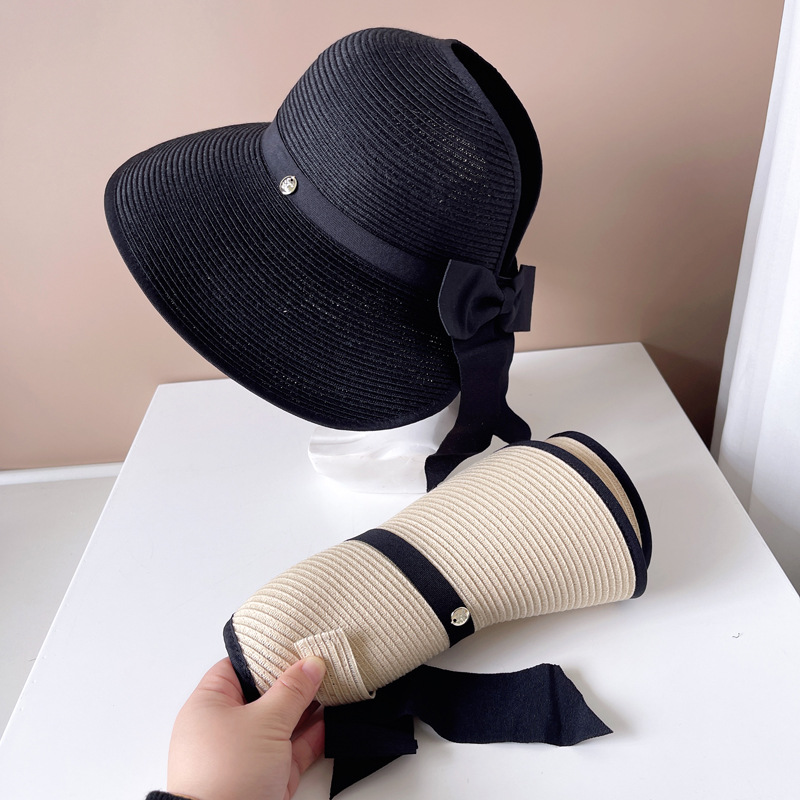 麦わら帽子　韓国ファッション　レディース　デザイン　ストロー　折り畳み