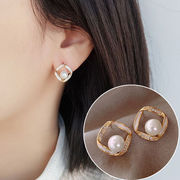 韓国ファッションの超人気 シンプルな幾何学的なジルコンのイヤリング 真珠の女性の小さなピアス