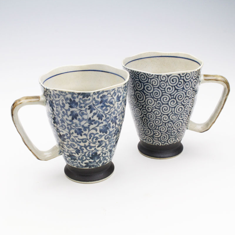 ☆季節の器☆涼庵 藍染 軽々ビアマグ【花唐草／渦紋】 | 卸売・ 問屋