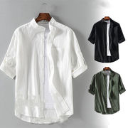 シャツ 七分袖カジュアルシャツ メンズ白シャツ 7分袖シャツ五分袖 半袖綿 ボタンダウンシ