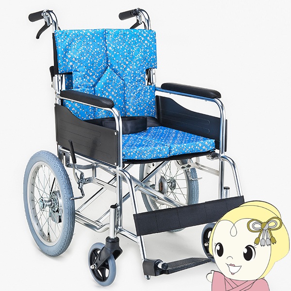 車椅子 介助式車椅子 折りたたみ 背折れ 車いす モジュールタイプ 小花ブルー マキテック SMK30-4243KS