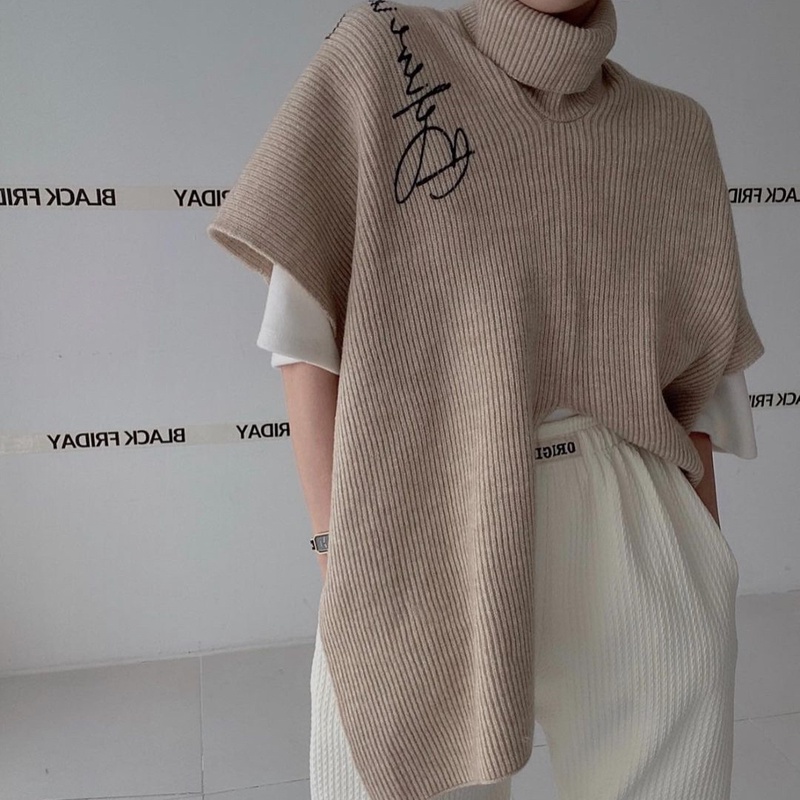 【2023秋新作】韓国風レディース服　秋　トップス 　おしゃれ　綺麗め　半袖ニット　ショール