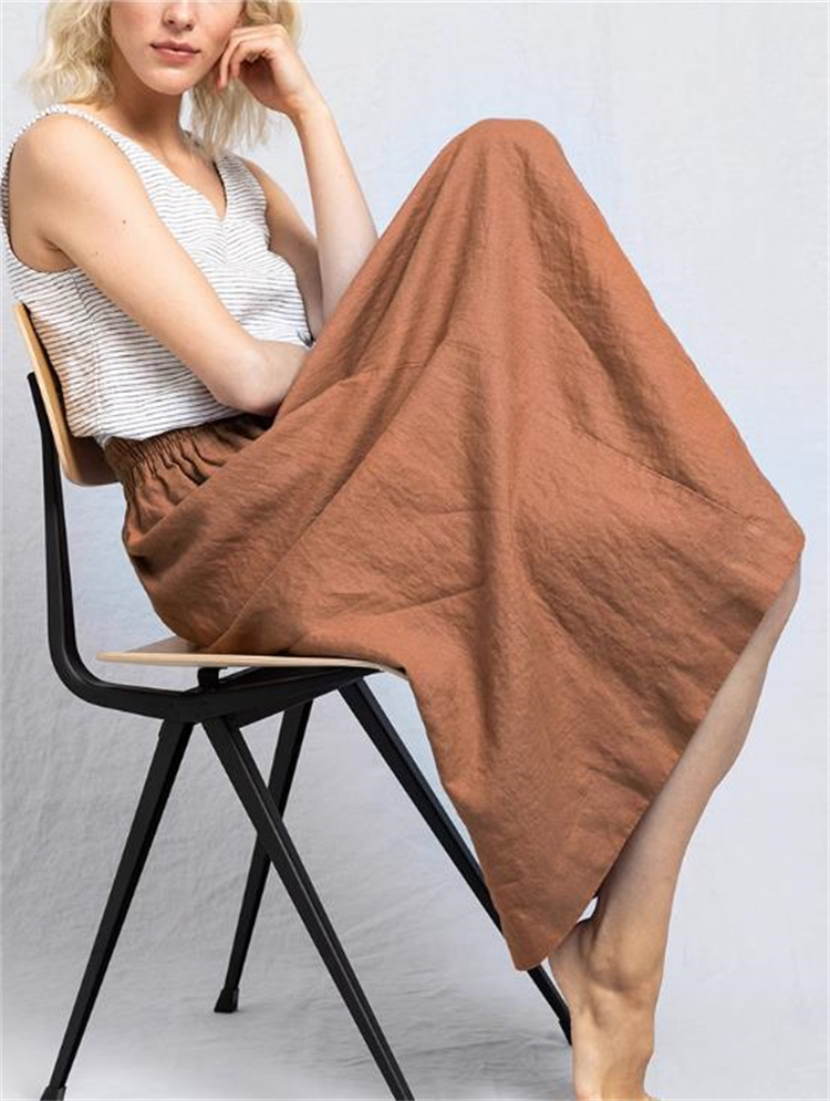 負担感のない綺麗さ  伸縮性のあるウエスト 綿麻ハーフスカート  大きいサイズ Aライン 大きいサイズ