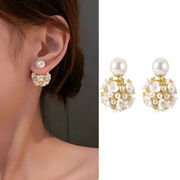 925 シルバー針ライト高級ジルコン ピアス韓国のファッション気質真珠の花のピアス