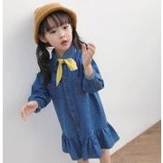 2023 秋新作 デニムスカート 韓国版 リボン 女の子 ファッション ins ワンピース 子供服