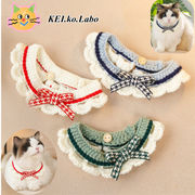 4色 手編みの猫の首輪  犬首輪  よだれかけ 首輪  小動物 首輪 調節可能 超軽量 ペット用首輪