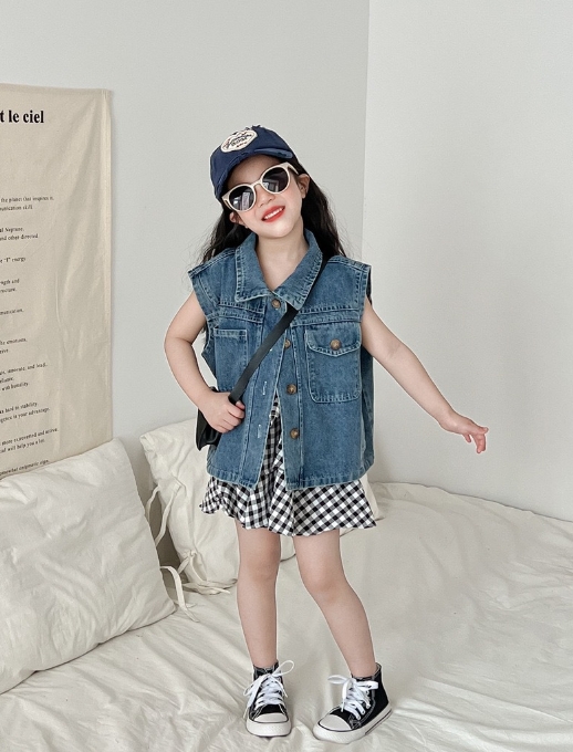 2025 夏新作 韓国風子供服 ベビー服 チェック柄 袖なし ワンピース or  