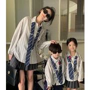 秋新作   韓国風子供服  親子服  トップス  シャツ  ボーダー   男女兼用  ファッション  2色
