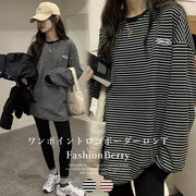 【日本倉庫即納】ワンポイントロゴ ボーダーロンT  韓国ファッション