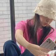 ニットバケットハット　レディース帽子　韓国ファッション　秋冬　蝶結び　リボン　かわいい