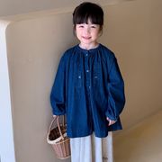 ★Girls★　子供シャツ　フデニムブラウス　ロングシャツカーディガン　韓国キッズファッション