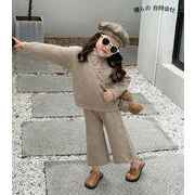 韓国風　キッズ服　子供服　ニット生地　ワイドパンツ　ジャケット　セットアップ　90#-140#