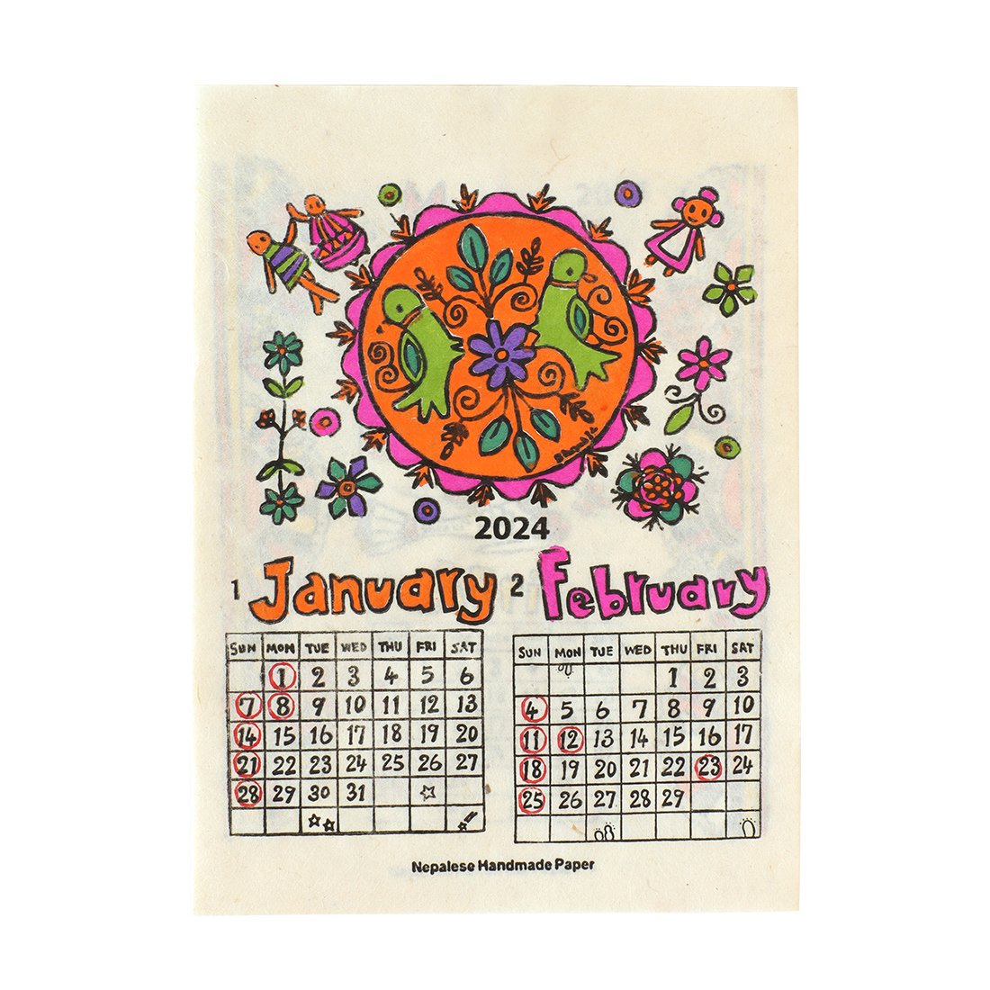 カレンダー S バード[年カレンダー 手漉き紙 ネパール 和紙