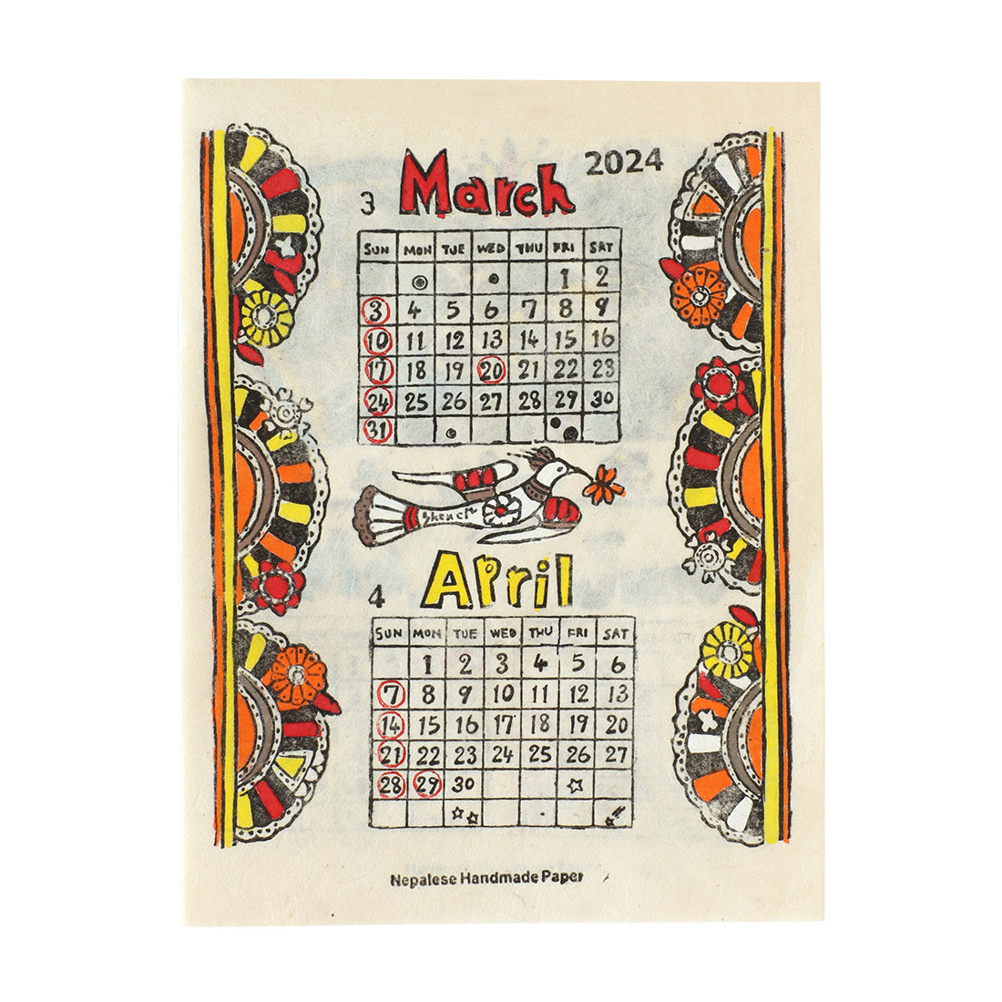 カレンダー S バード[2024年カレンダー 手漉き紙 ネパール 和紙